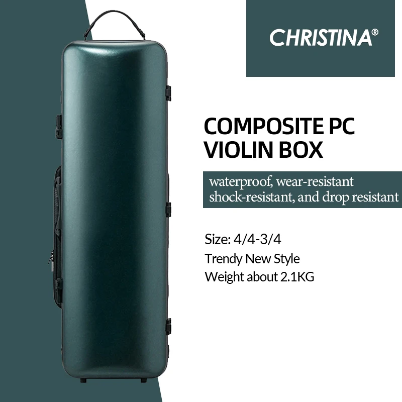 CHRISTINA High Quality Violin Case 4/4-3/4 Size Adjustable New Composite PC Material Sturdy Durable with Lock Sheet Music Bag