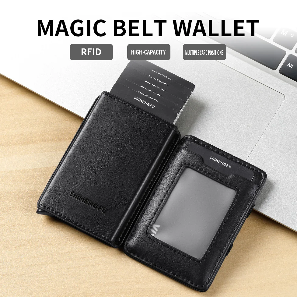 Unisex Customized Magic Designed RFID PU Leather Pop-Up Wallet Aluminum Short Case Card Holder for Credit Cards