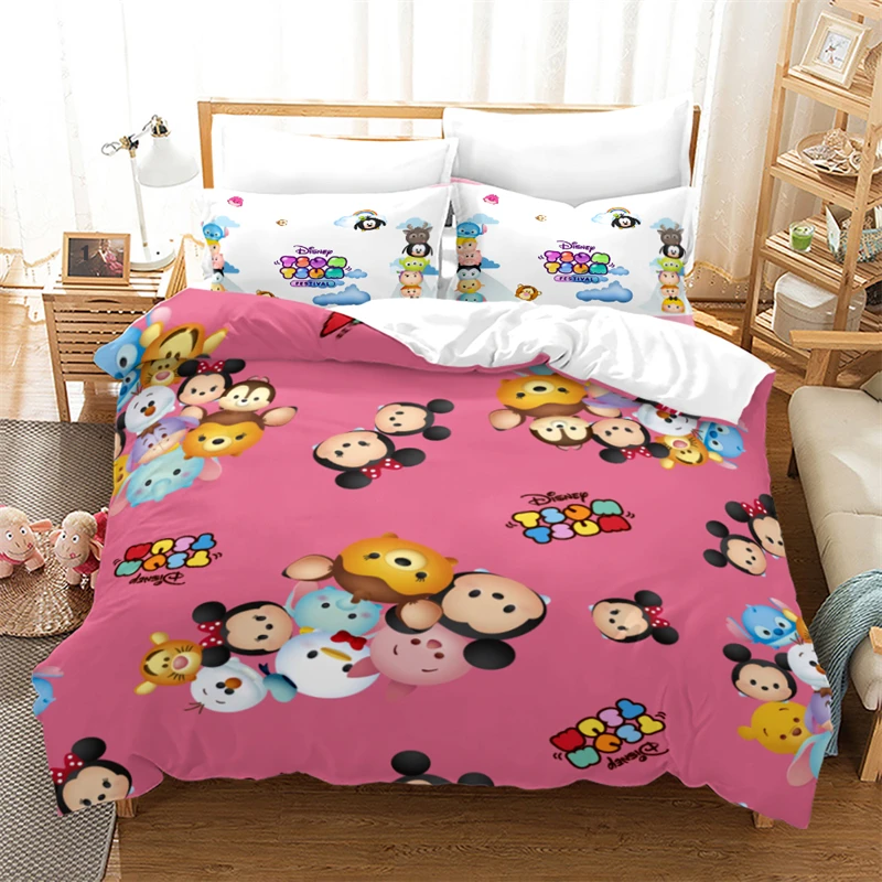 

Комплект постельного белья Disney Tsum, комплект с пододеяльником и наволочкой, с мультяшным принтом, двойная наволочка, полный размер Queen/King, для мальчиков и девочек, детские подарки