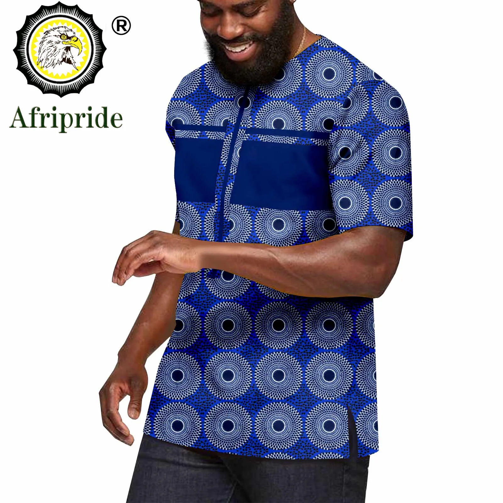 African Shirts for Men Short Sleeve O-neck Ankara Clothes Print Blouse Crop Top Plus Size Casual Shirt Bazin Riche A2312001 bazin riche aptx african clothes for men 2 pieces set casual suit half sleeve o neck shirt pants slim daily causal wear a2316031