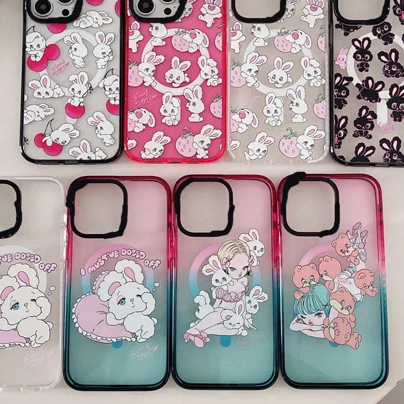 MagSafe Acrylic Rabbit Colorful Phone Case Cover for IPhone 11 12 13 14 15 Pro Max Case for IPhone 15 Pro Max