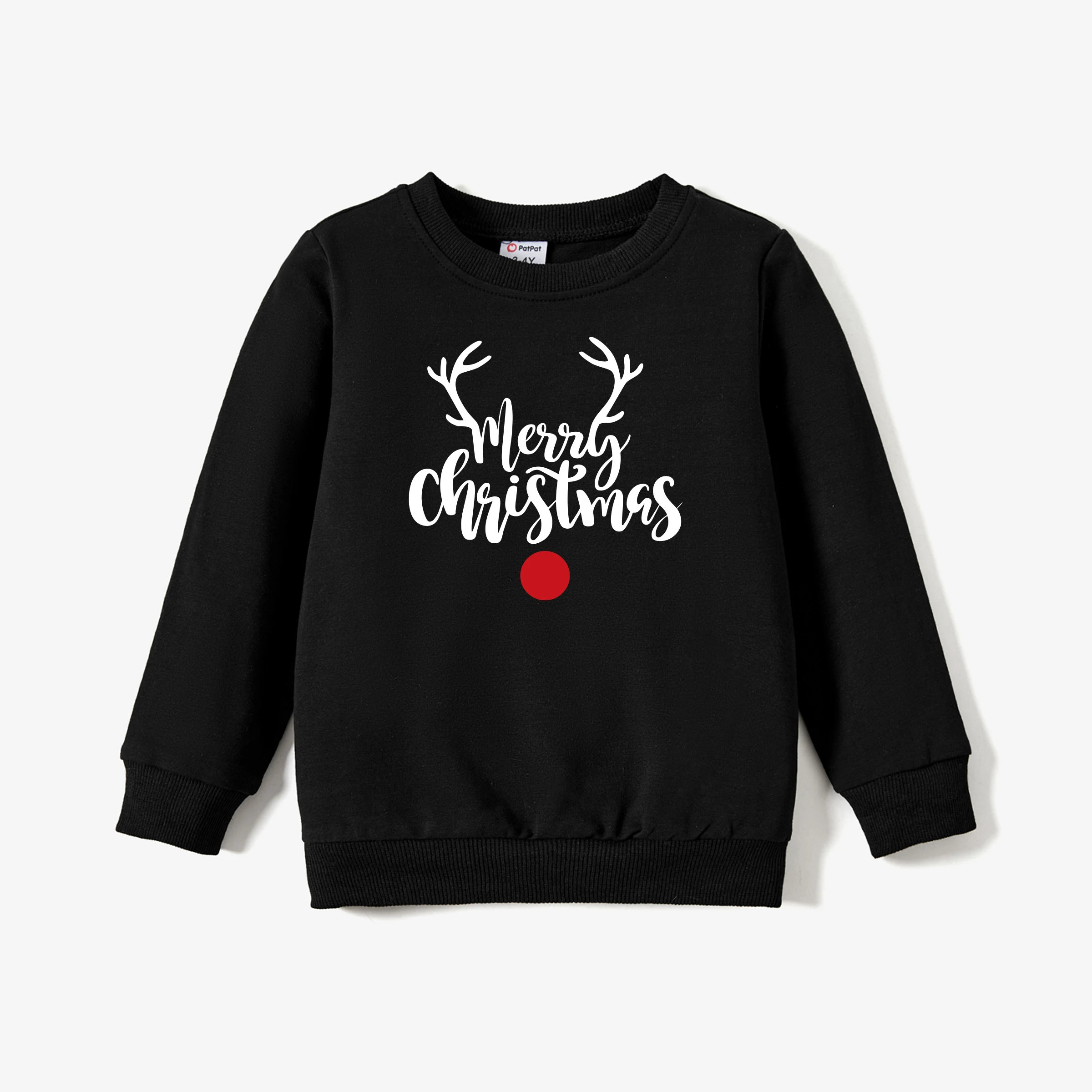 thumbnail image 1 of Camisetas navideñas a juego de algodón con estampado de letras y diseño de renos de manga larga de PatPat en rojo, 1 of 5