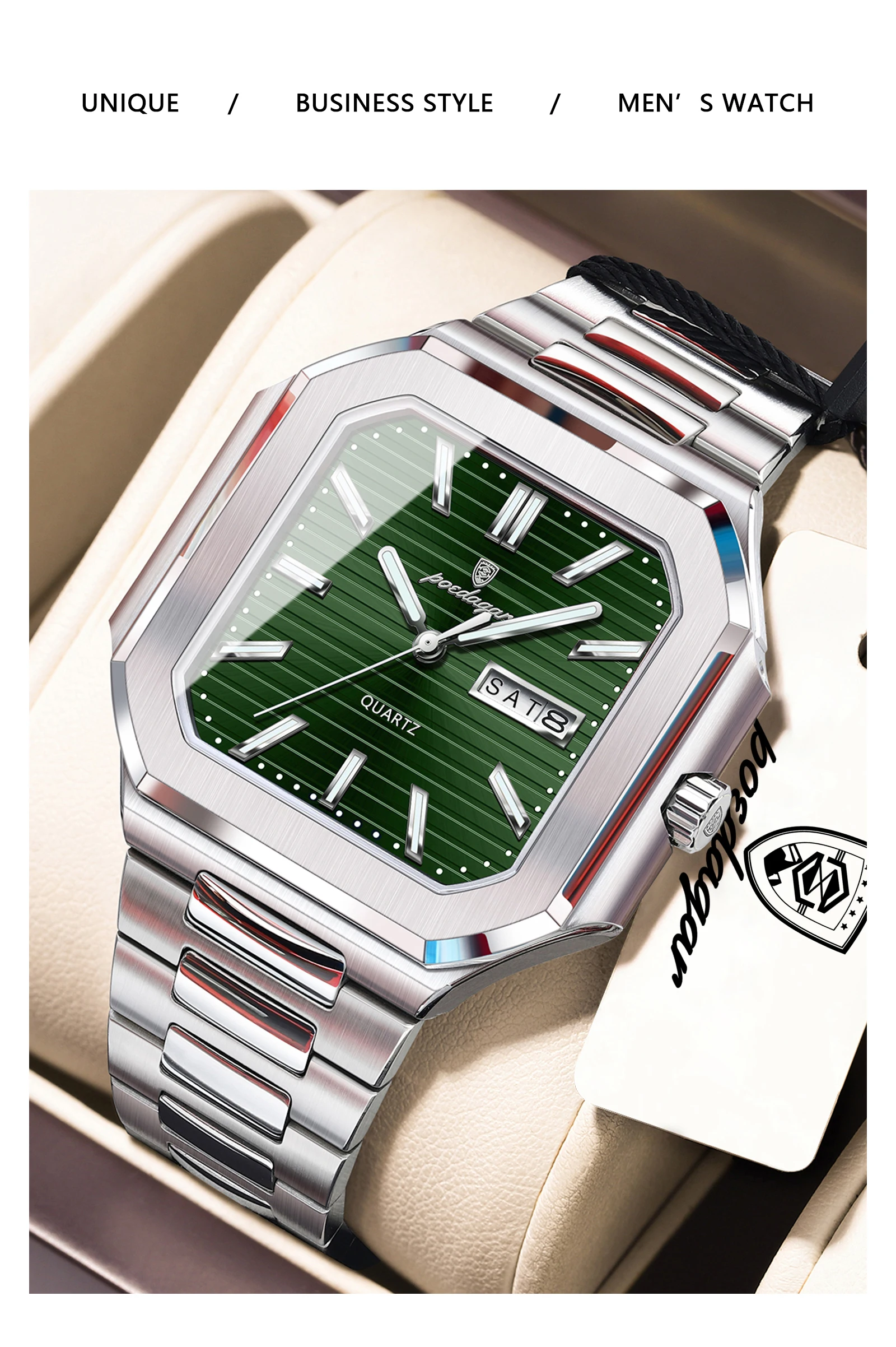 Square Men’s Quartz Watch With Date & Week Display Waterproof_voghion.com