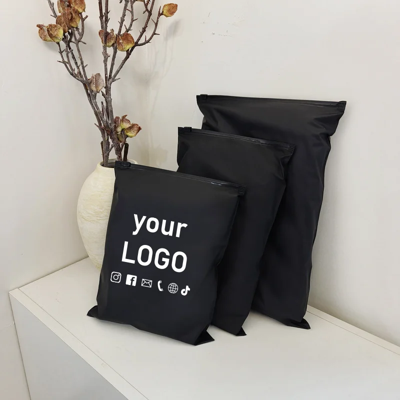 50pcs Black Frosted Storage Bags Underwear Clothing Packaging Bags Private Custom Ziplock Repeated Use Printed Logo