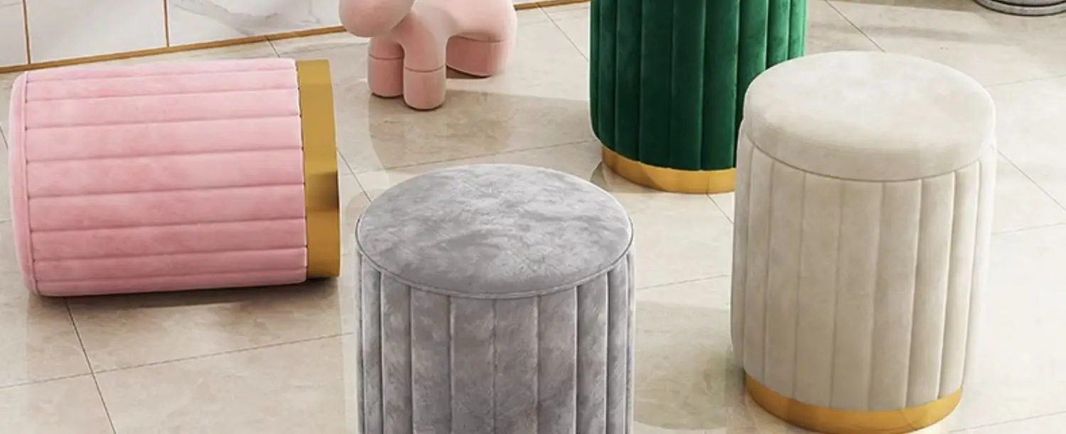 Luxury Vanity Makeup Stool Round Dressing Chair with Storage Upholstered Bench for Bedroom Modern Side Stool Furniture