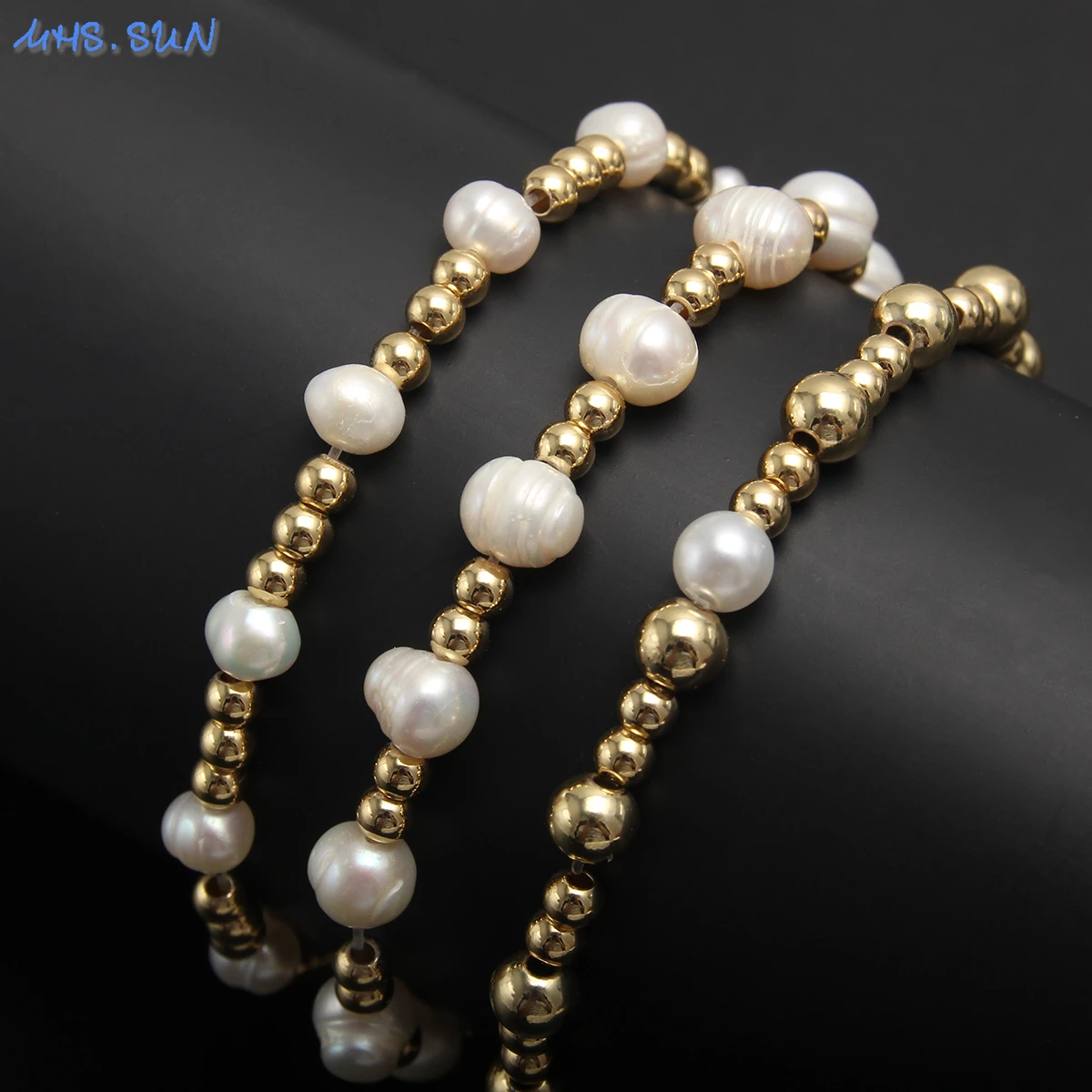 

MHS.SUN Elegant Natural Pearl Gold Plated Stainless Steel Beaded Bracelet Handmade Girls Elastic Bracelets Women Gift Jewelry