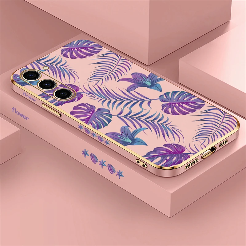 Tropical Plants Purple Leaf Shockproof Silicone Phone Cover