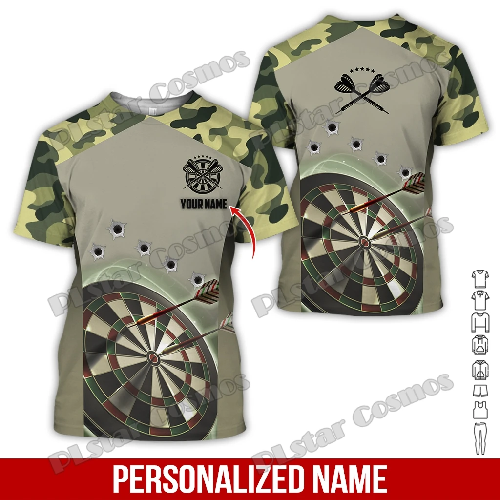 Personalisierte Name Darts Camo Muster 3D Gedruckt Herrenmode T-shirt Sommer Unisex Casual t-shirt Geschenk Für Darts Liebhaber DW262
