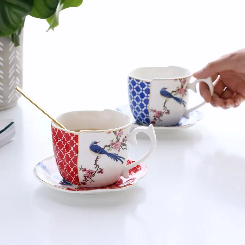 

Chinese Magpie Ceramic Coffee Cup and Dish Set Vintage Cup, Water Cup, Flower Tea Cup, Creative Home Drinking Cup