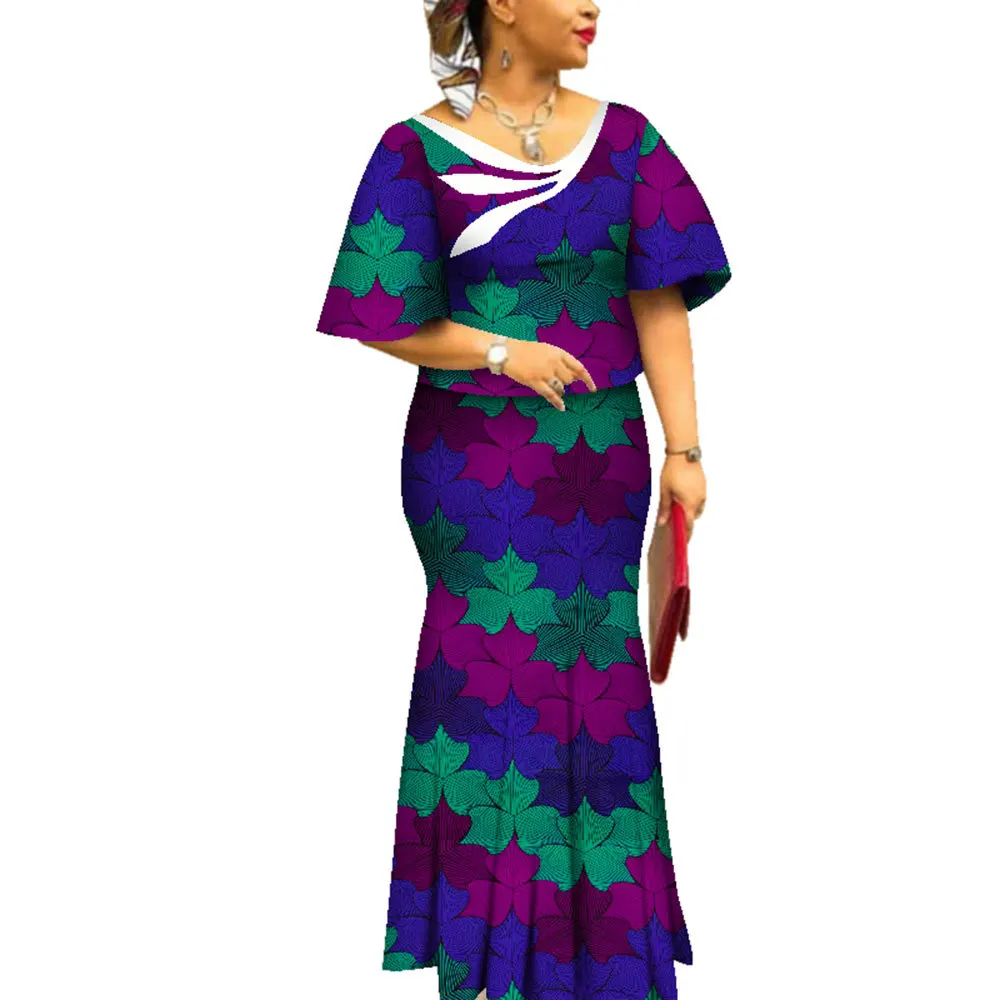 

Traditional African Clothing 2 Piece Set Women Clothes Half Sleeve Maxi Dress Dashiki African Print Skirt Plus Size Party Dress