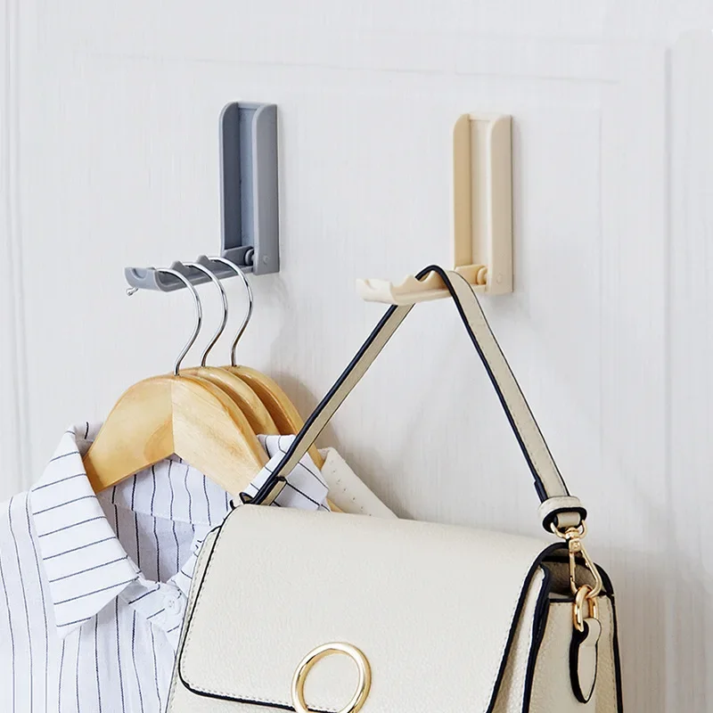 Foldable Wall Mounted Hanging Rack Bathroom Adhesive Holders Space Saving Door Hooks Hangers Punchless Drying Racks Accessories 5