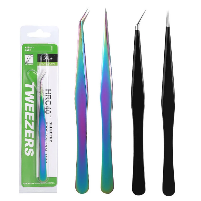 

1Pcs Stainless Steel Curved Straight Black Tweezer Eyelash Extension Nail Art Rhinestones Nipper Picking Tool Sequins Beads Mak