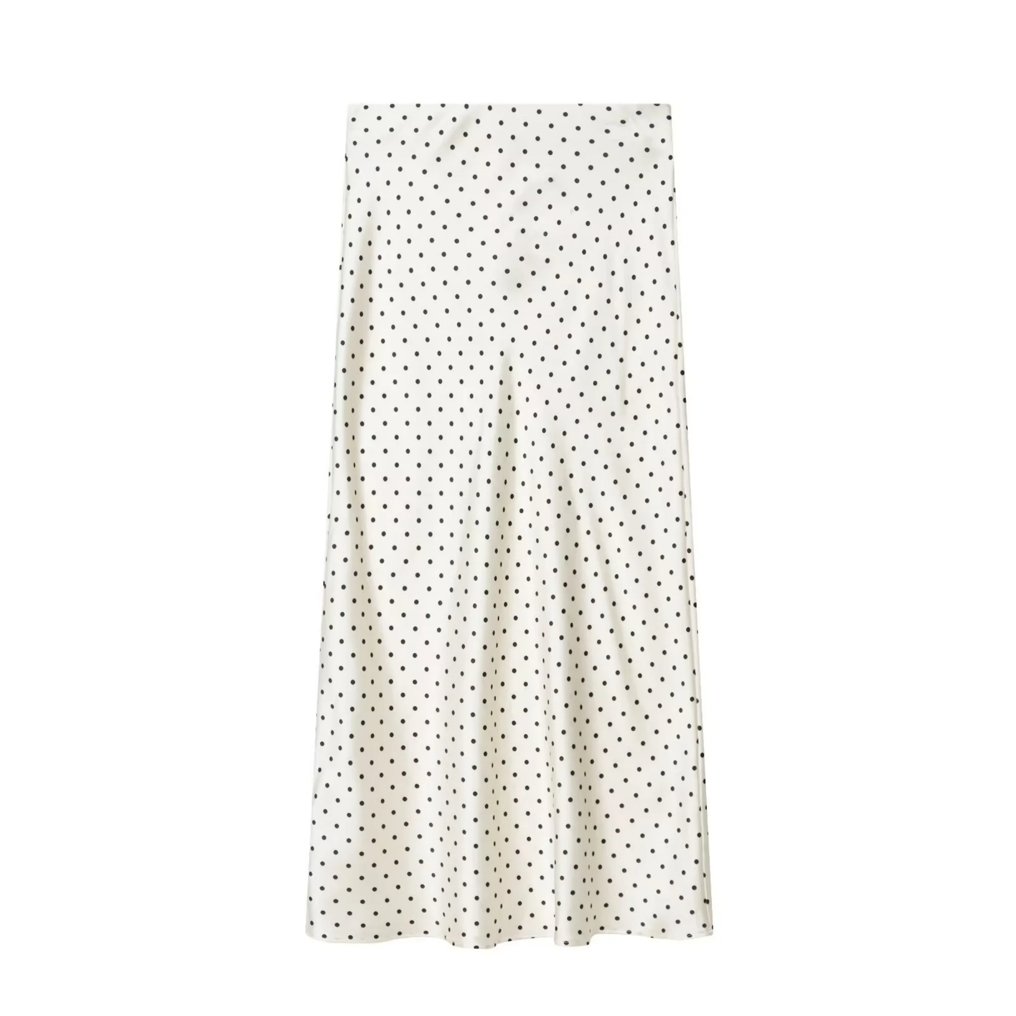 Women White Vintage Polka Dot Satin Skirts Spring Summer New High Waist Casual Mid Length Skirts Lady Elegant Party Skirts 5