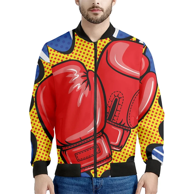 thumbnail image 1 of Chaqueta de vuelo más nueva de 2024, estampado de patrón de boxeo, ropa de calle para uso diario, cuello alto, manga larga, abrigo de gran tamaño, chaquetas de bombardero, 1 of 4
