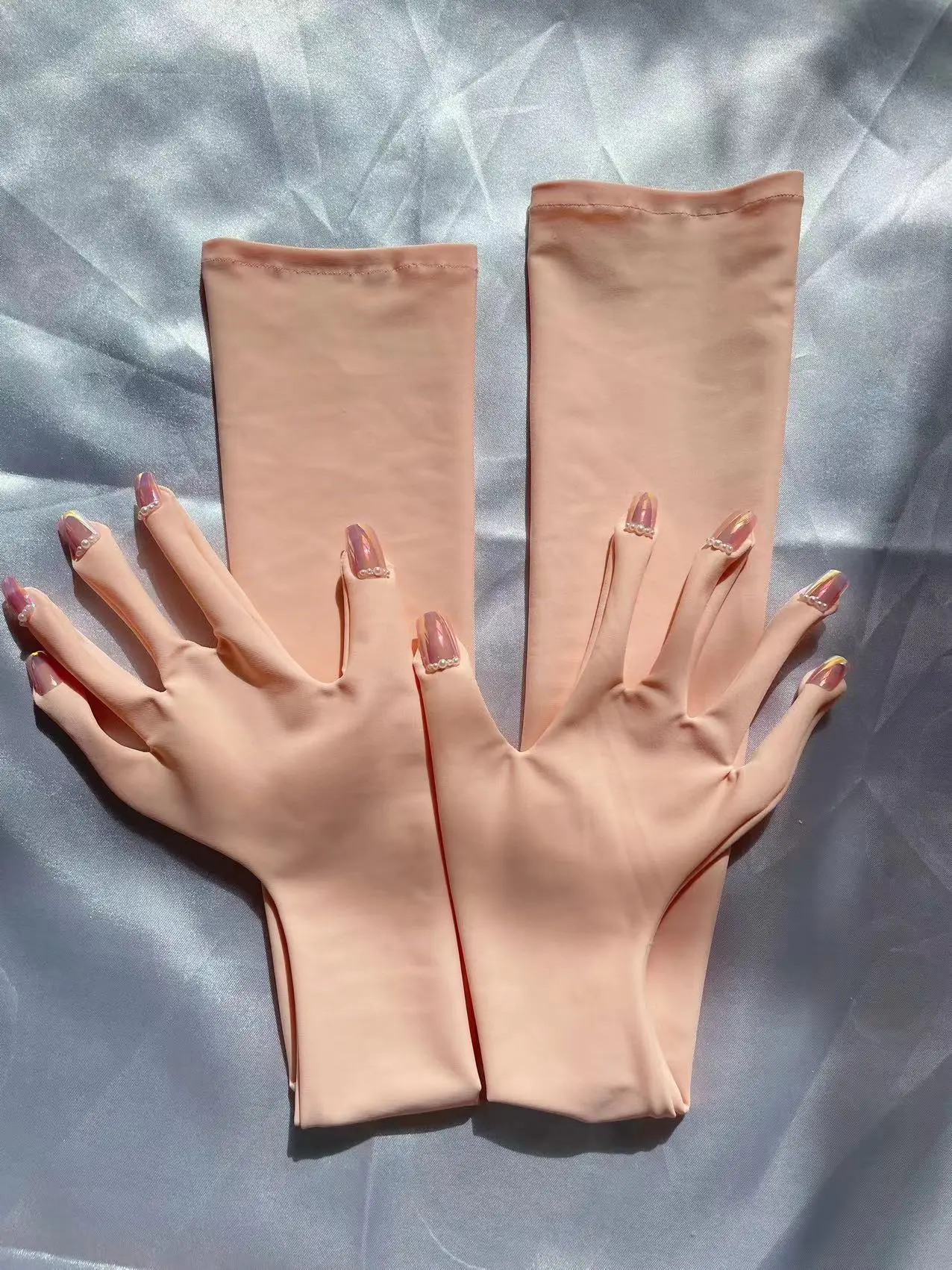 Luxury Customzie Pink Flesh/Flesh Spandex Zentai Nail Gloves Men\'s Cosplay Kigurumi Long Gloves With Nails Service Crossdress