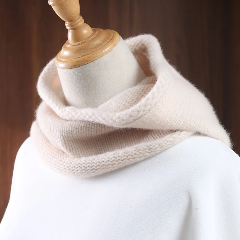 100 % reine Wolle mit Kapuze, Schal, Mütze für Damen, Winter, weich, warm, dick, Wollmützen, gefälschter Kragen, Hals, Gesicht, Ohr, warm, SKi-Kappe, Sturmhaube