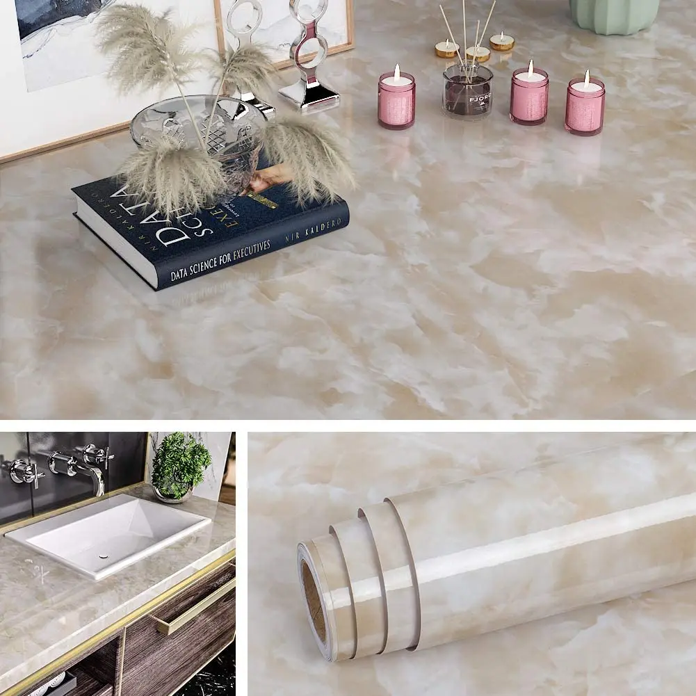 Modern Marble Oil-proof Kitchen Wallpaper Contact Paper VINYL Self Adhesive Wall Stickers Bathroom Countertop Home Decor Papers modern double lever sink faucet two hole mixing faucet brass bathroom faucet filter kitchen two seat elbow faucet