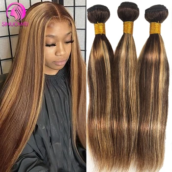 P4/27 Straight Highlight Human Hair Bundles Bone Straight Human Hair Remy Hair Extensions Straight Blonde Bundles For Women 1