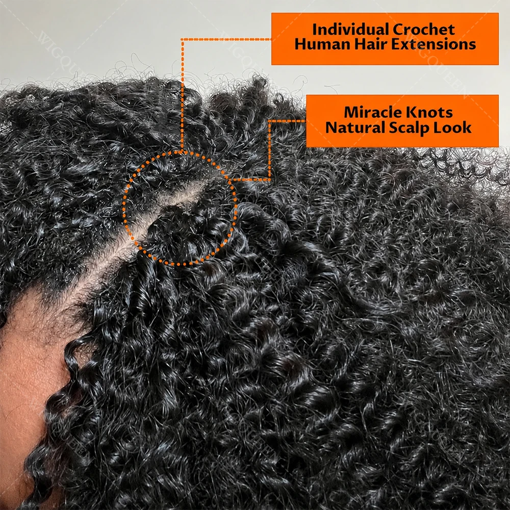 15A Small Spirals Curly Miracle Knots Feather Crochet Human Hair For Boho Braiding Invisible Knot PreSeparated Knotless Kinky Curly Crochet Human Hair Extensions Reusable Pre looped Natural Black Crochet Bundles With String Bulk 100% Human Hair Extensions 3