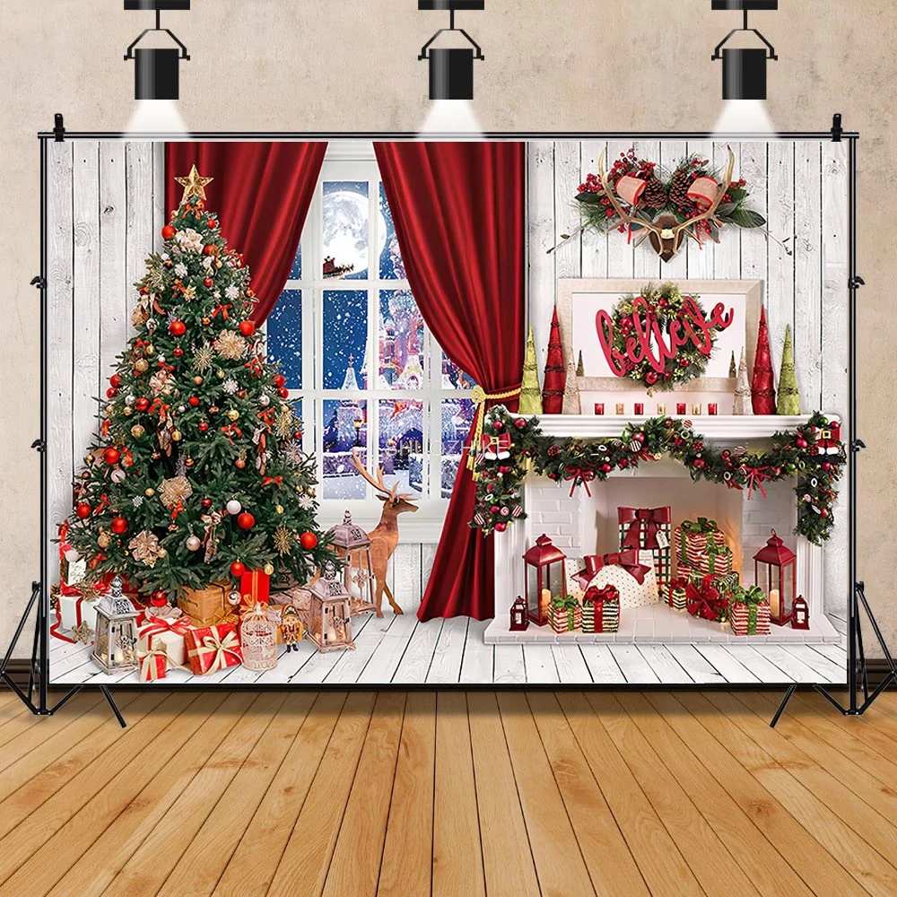 SHUOZHIKE Christmas Tree Flower Wreath Wooden Gift Photography Backdrop Window Snowman Cinema New Year Background Prop GH-79 photo backdrop photography auxiliary props
