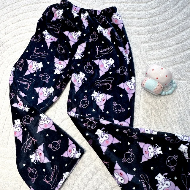 2024 New Sanrio Hello Kitty Kuromi Flannel Pajamas Warm Pants Female Winter Fleece Casual Homewear Pants Leisure Wear Girl Gift 4