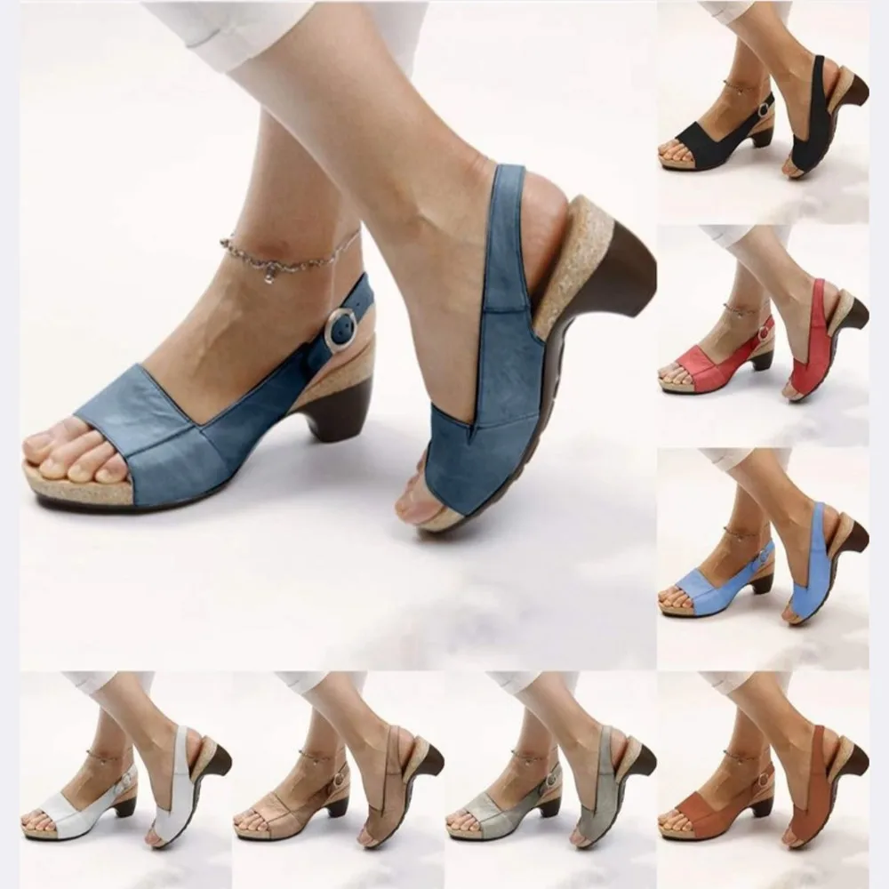 

Women's Gladiator Sandals 2023 Summer Trend Buckle Strap Woman Chunky Heels Peep Toe High Heels Fashion Minimalist Roman Sandals
