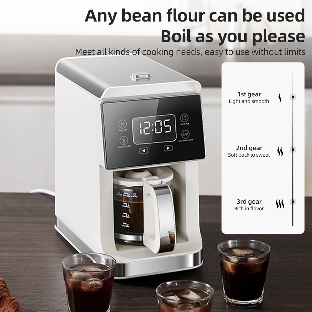 Drip Coffee Maker 5-10 Cup American Coffee Machine with Built-in Grinder 780ml Water Tank Americano Grind and Brew Maker