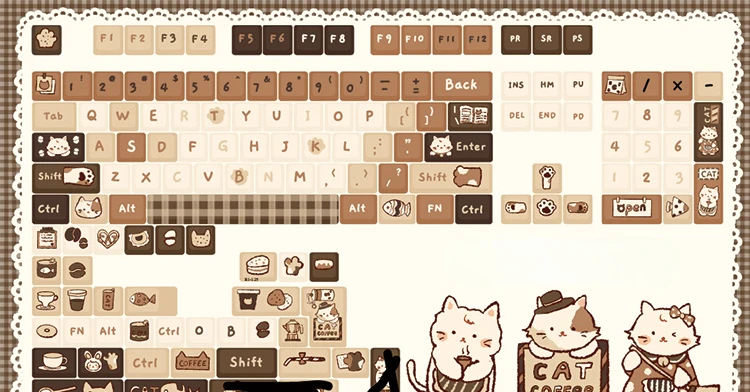 Teclado Mecânico Bonito Keycap Meow Keycap Coffee Color Perfil Moa Pbt Keycap para mx Switch Jogo Faça Você Mesmo Presente Personalizado 141 Keys Set - Imagem 3