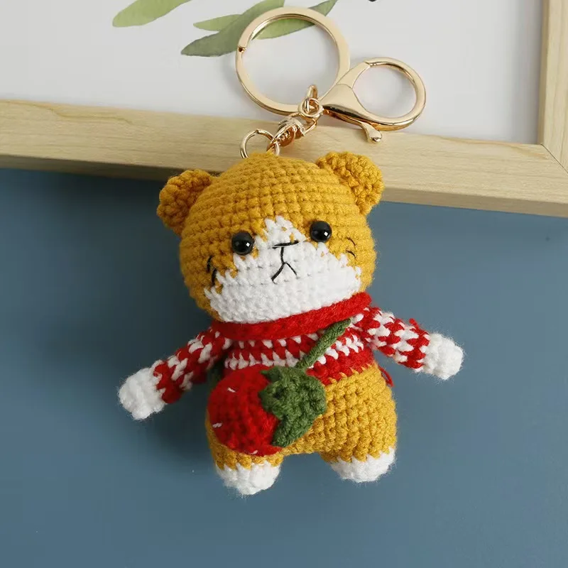 Finished Handmade Crochet Cute Cat Key Chain,Crochet Fashion Animals,Knitted Kitty Craft For Children Gift,,Cute Ornament
