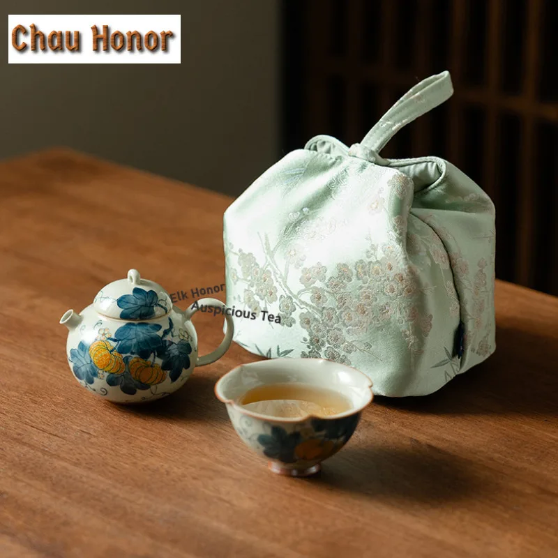 145ml Hand-painted Pumpkin Teapot Vintage Tea Infuser Pot Tea Soaking Kettle with Ball Hole Puer Teaware Accessories Ornaments