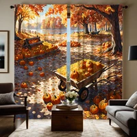 2 pieces of HD autumn wind deciduous pumpkin decorative curtain Yellow tie digital printed curtain home decoration style decorat 1