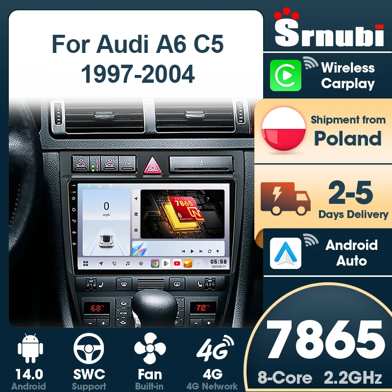 Srnubi 2 Din para Audi A6 C5 1997-2004, Navegación GPS, Radio para Auto con Android Auto, Unidad Principal Multimedia, Carplay, WIFI, 4G, Botón de Luz, Compatible con SWC, Bluetooth 5.4, Accesorios para Sistemas Inteligentes de Automóviles 1