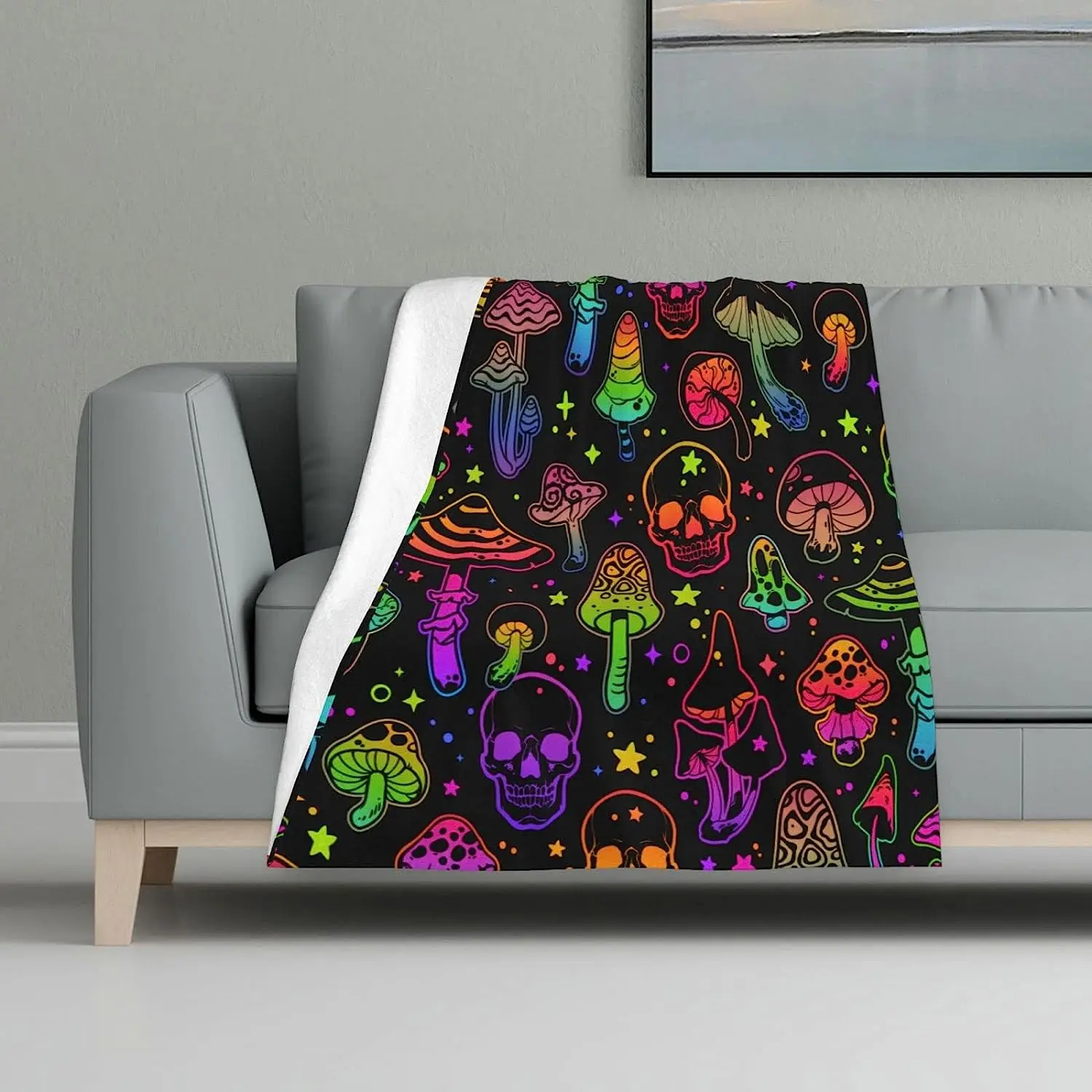 

Плед с грибами, покрывало с радужными грибами, покрывало для кровати, дивана, путешествий, кемпинга, супермягкое одеяло для детей