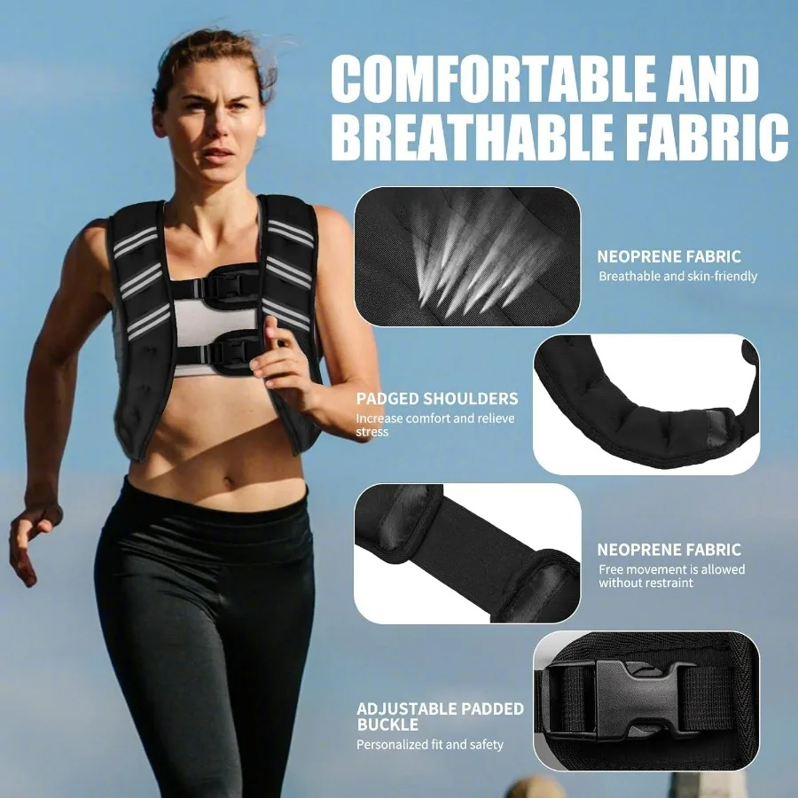 Weight Vest for Men Women, 12lb Adjustable Body Weight Vest, Reflective Stripe for Training, Running, Jogging, Walking, Black