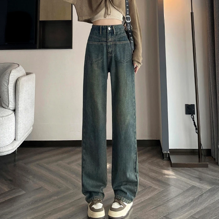 

Straight jeans female spring high-waisted thin loose small narrow version of the wide-legged pants spring and autumn 2024 new