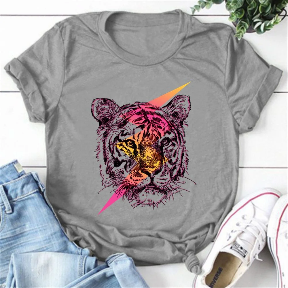 Tiger Grafik Kurzarm Frauen Rundhals T-Shirt Sommer lässig Modal Shirt – Detail 10