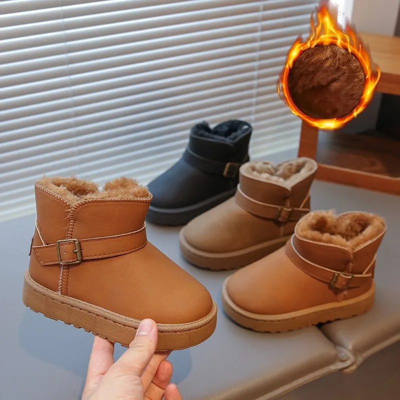 어린이 짧은 부츠 편안한 플러시 키즈 스노우 부츠 라운드 토 2026 신상 패션 남아 여아 캐주얼 부츠 단색 다용도