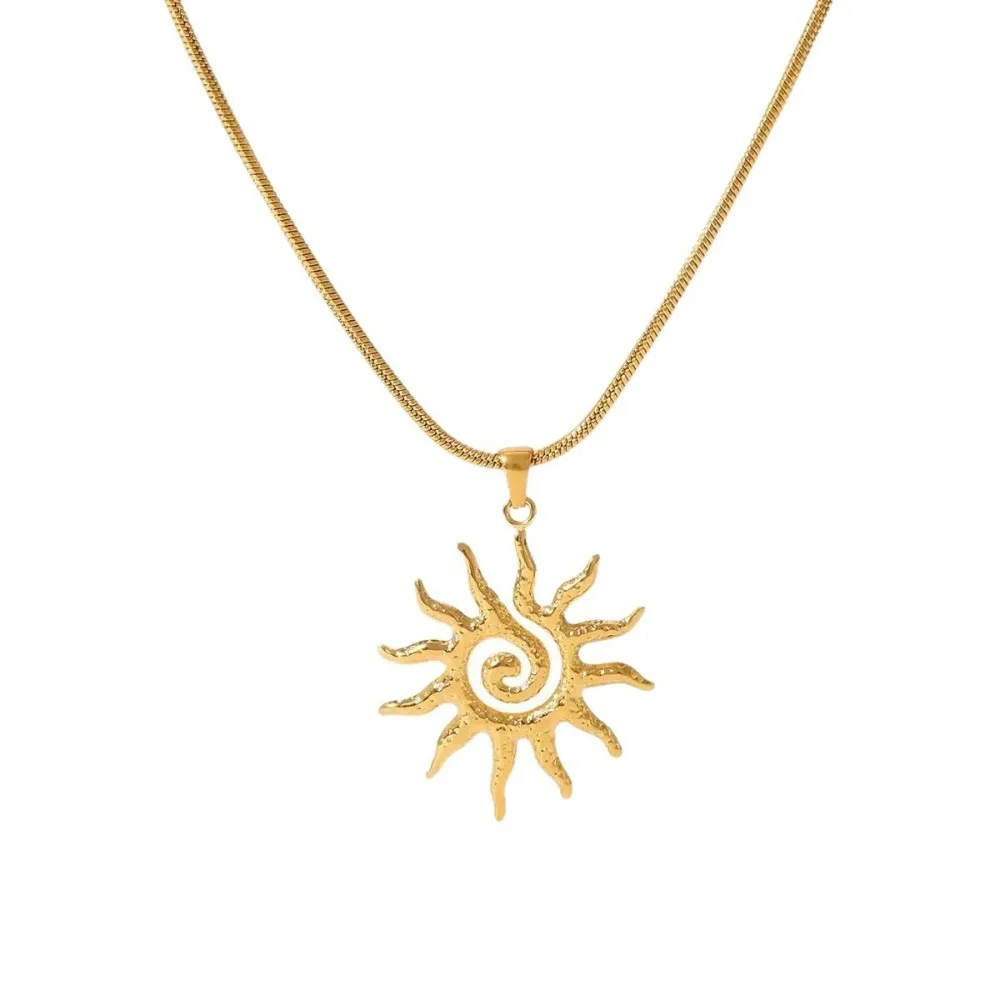 Stainless Steel Sun Pendant Necklace Gold Color Elegant Stainless Steel Necklace Waterproof Vintage Chic Sweater Chain