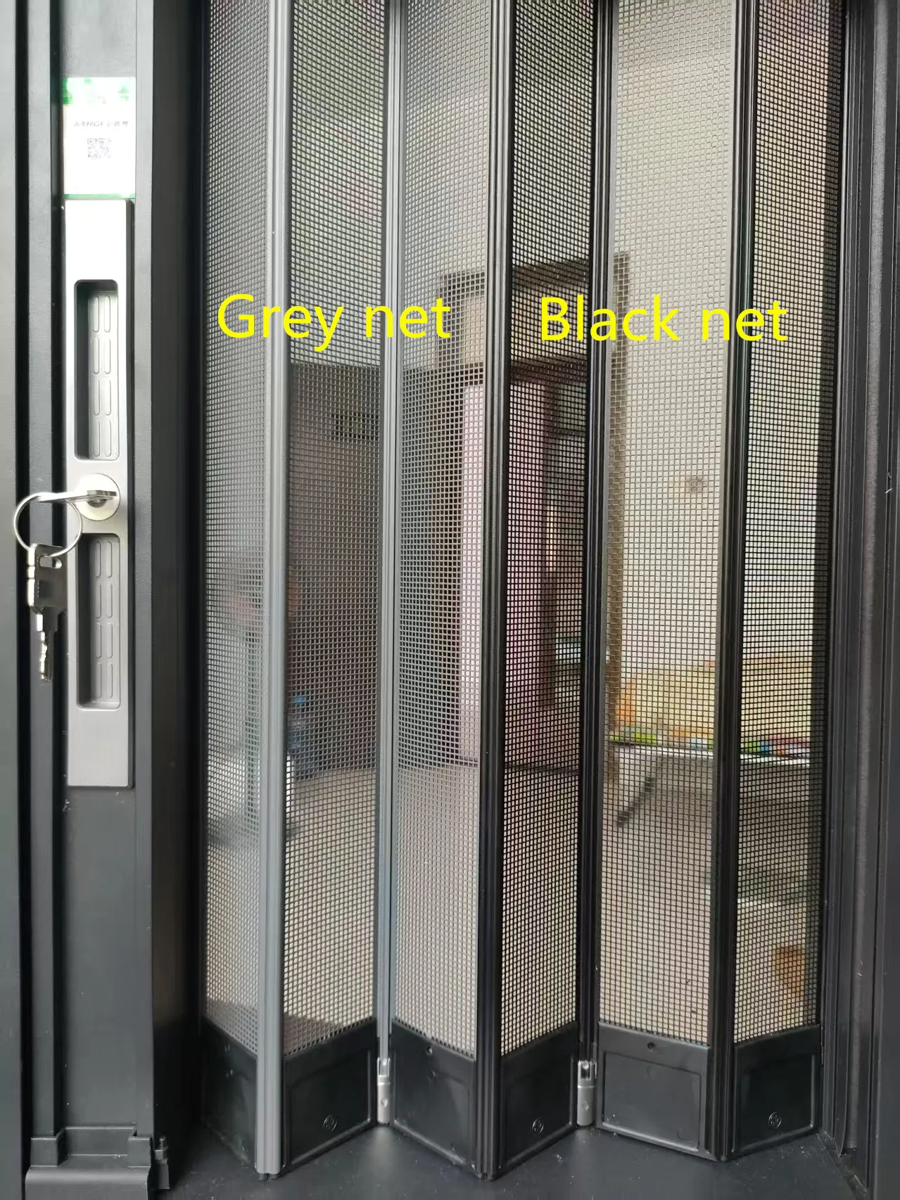 Cats mesh door screen anti scratch aluminum frame Pleated metal Mesh Retractable Folding fly Screen security door