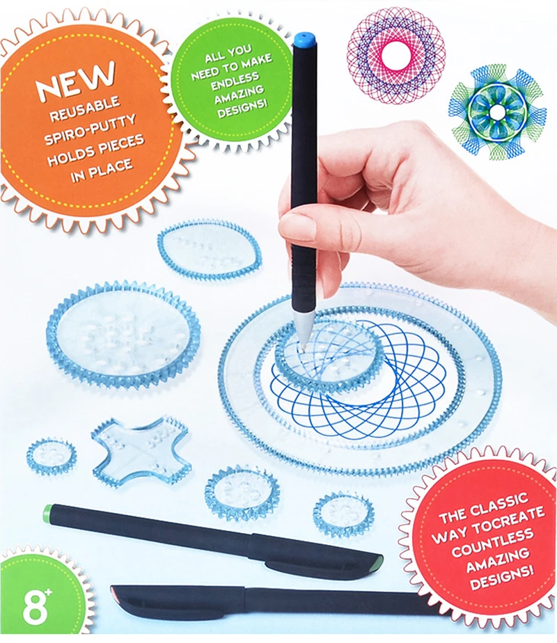 22-teiliges Spirograph-Spiral-Kunst-Zeichenset „The Classic Way to Make Countless“, erstaunliche Designs für Kinder, Zeichnungslineale, Spielzeug-Set – Detail 1