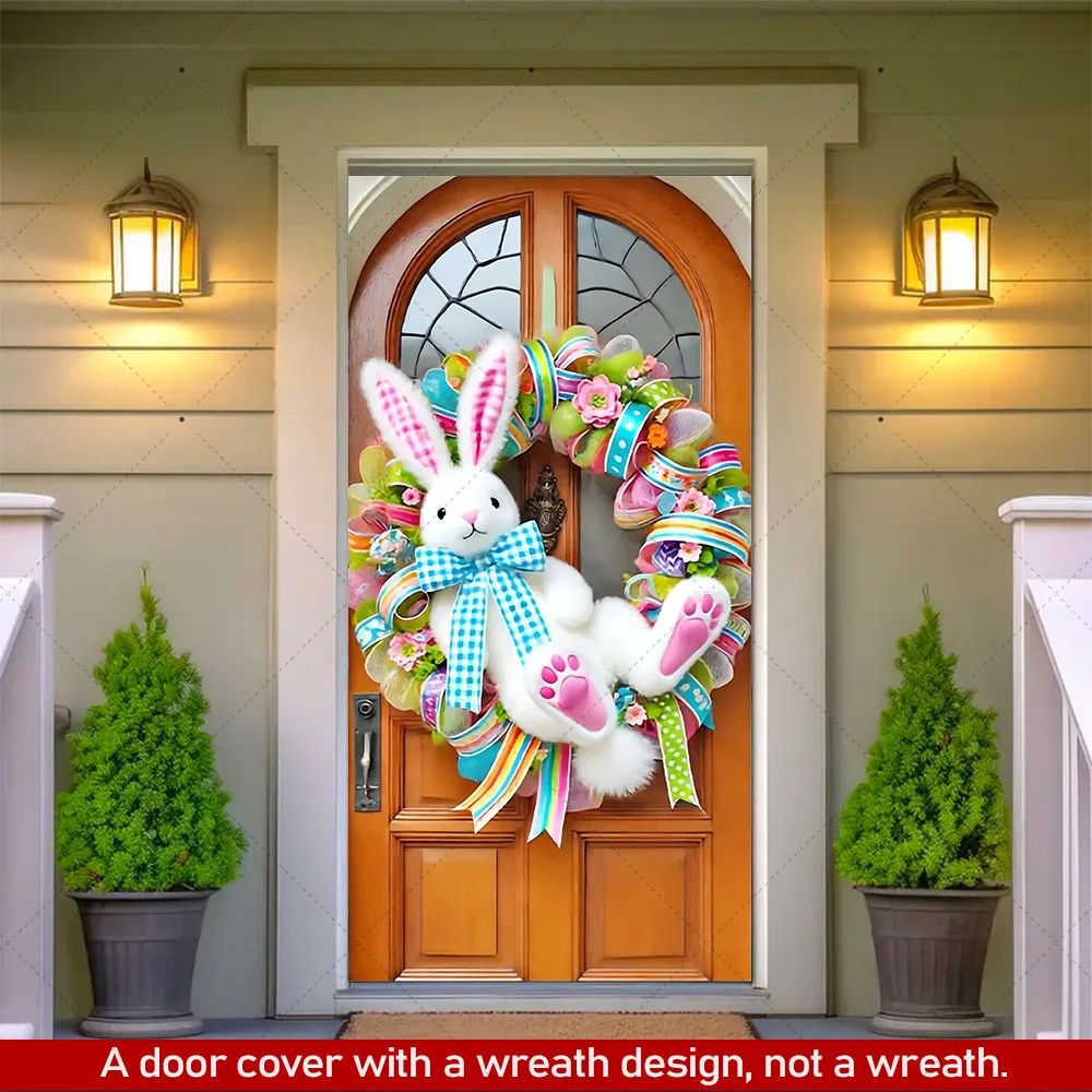 Poster di buona pasqua con fiori e uova di coniglio di pasqua con