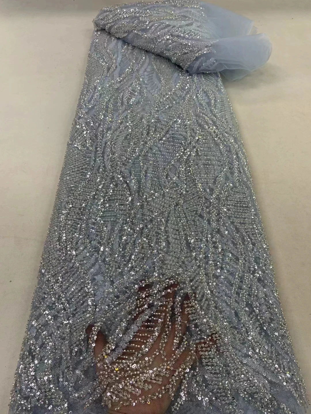 DUOFEIYA 5Yards Luxury Heavy beautiful Sequins Lace Fabric With Bead Sequins For Bridal Dress Evening Dress French Lace Fabric