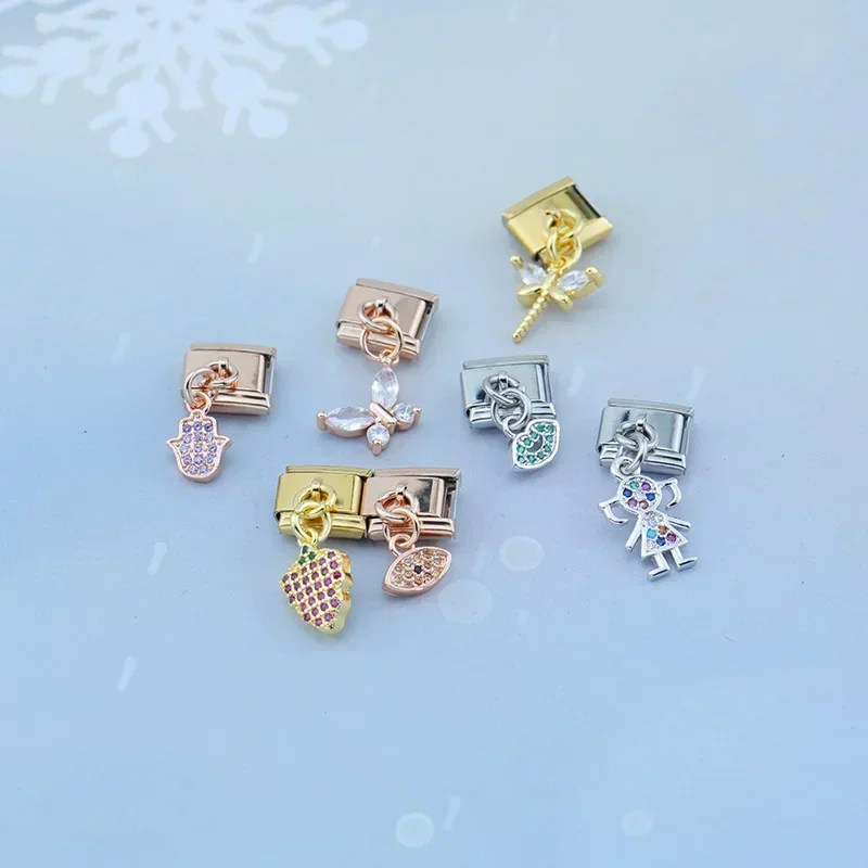 CZ Elephant Dragonfly Charm Italian Link Fit DIY 9mm Stainless Steel Bracelet DIY Jewelry DJ600 Hapiship charm bracelet