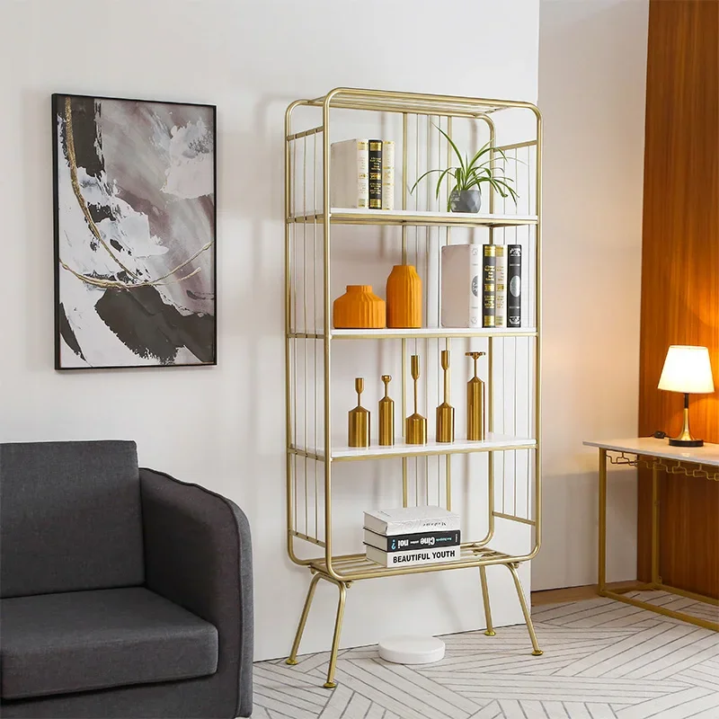

Nordic light luxury bookshelves, wrought iron floor-to-ceiling, multi-layer shelves, simple bookcases, bedroom storage shelves,