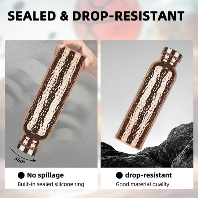 800ML Copper Sports Water Bottle Hammer Pattern Leakproof Outdoor Cycling Gym Fitness Travel Electroplating Drinking Cup 4