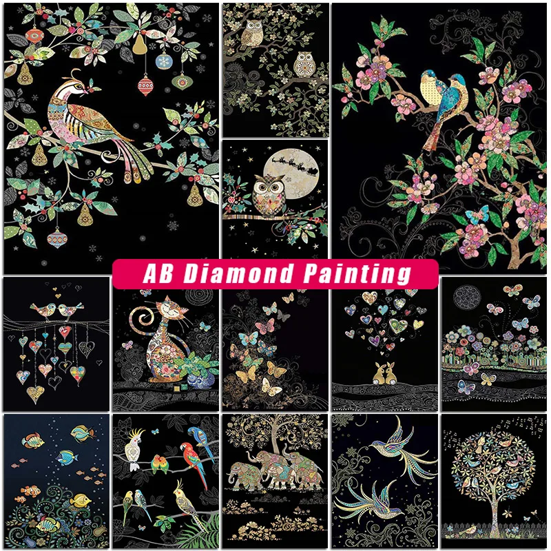 

New AB Diamond Painting Owl Parrot 5D Full Square/Round Animals Diamont Embroidery Cats Mosaic Pour Glue Cross Stitch Home Decor