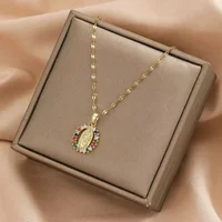 Mode européenne et américaine et magnifique collier creux de la vierge marie en Zircon coloré incrusté d'étoile du ciel pour femmes 4