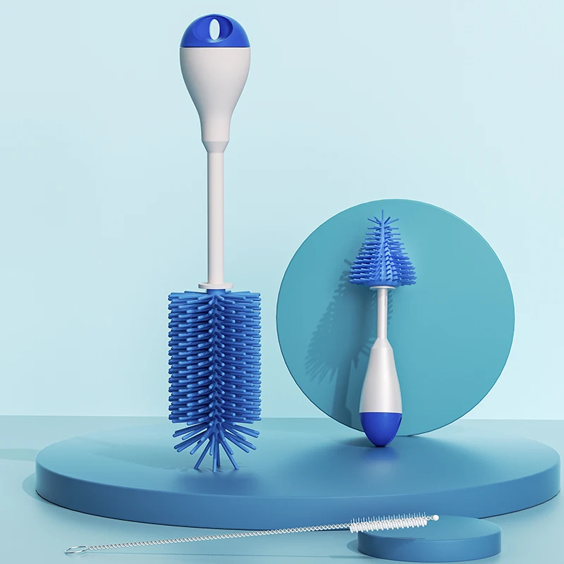 Cleaning Brush Set 360 Degree Rotation 3 in 1 Silicone Baby Bottle Pacifier Brush Wash Water Cup Container Straw