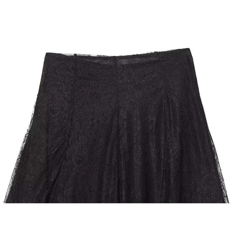 Women Black Lace Midi Skirt Elegant Long Skirts 2026 New Fashion Lady Spring Summer Evening Party Skirts ﻿Mujer