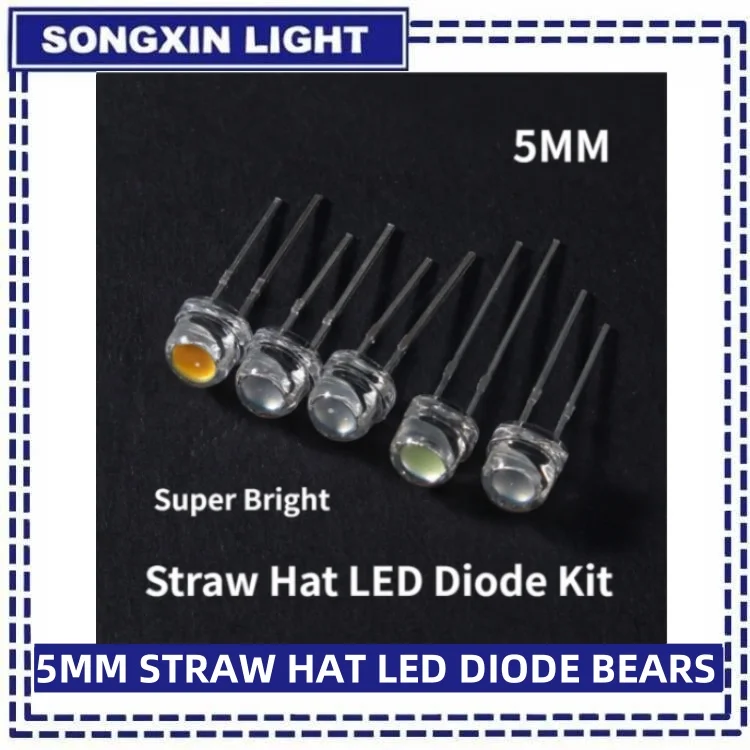 LED Diode 50/100PCS Straw Hat LED 5mm Super Bright LED Diode F5 Light Emitting Diode Blue Green Red Yellow White for DIY Electronic
